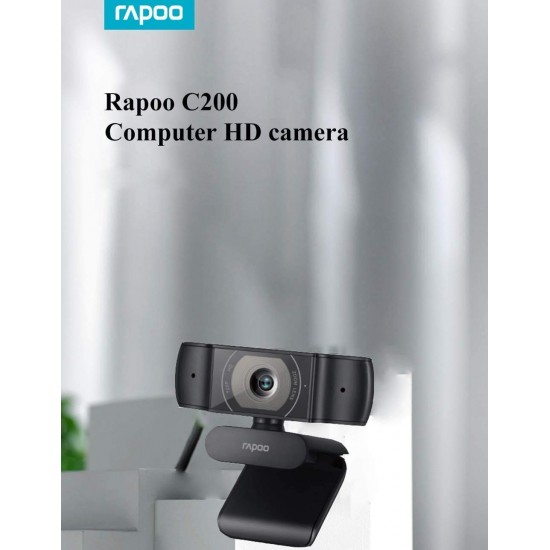 Rapoo C200 720p HD USB Black, 360° Horizontal, 100° Super Wide-Angle Webcam with Microphone for Live Broadcast Video Calling Conference